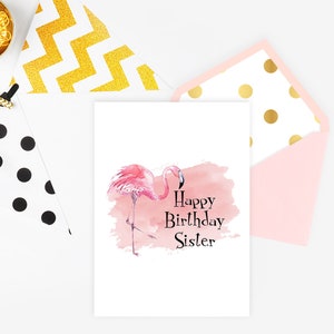 Flamingo Sister Happy Birthday Greeting Card - Sis, Step-Sister, Sister, Half-Sister