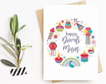Biglietto d'auguri Diwali per mamma, Deepavali Cards, Indian New Year Customizable Card, Happy Diwali Card