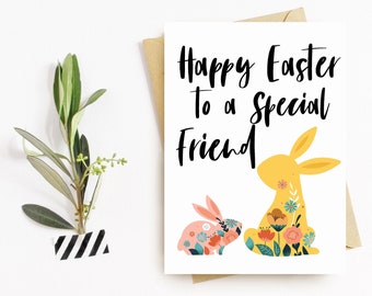 Happy Easter Greeting Card, Handmade, Bunny, Blank Inside, Rabbit Easter card, Personalised - Friend, Happy Easter Special Friend