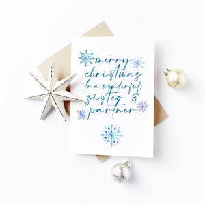 Carte de Noël personnalisée avec snowflake design - Joyeux Noël Soeur et carte partenaire