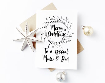 Design personalizzato della corona monocromatica della cartolina di Natale - Genitori, Mamma, Papà, Madre, Padre