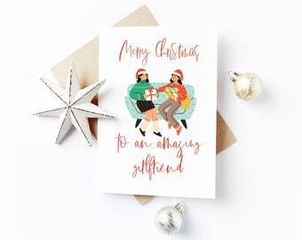 Two Females Christmas Card - Merry Christmas Girlfriend - LGBT+ Lesbian Christmas Card, Gay Christmas Card