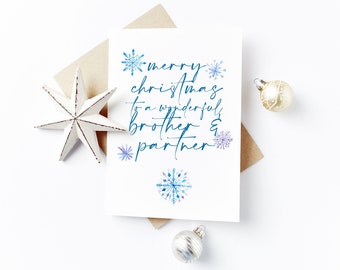 Personalised Christmas Card with Snowflake Design - Brother and Partner Card