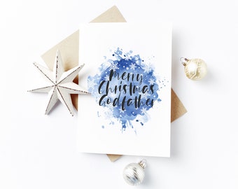 Personalised Watercolour Snowflake Christmas Card - God Father Christmas Card