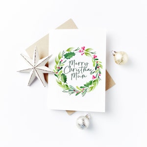Carte de Noël personnalisée de couronne d’aquarelle - Maman, Mère