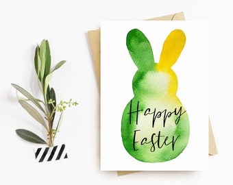 Frohe Ostern Grußkarte, handgefertigt, Hase, leere innen, Kaninchen Osterkarte, personalisiert