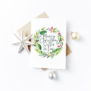 Personalised Christmas Card with Wreath Design - Sister in Law