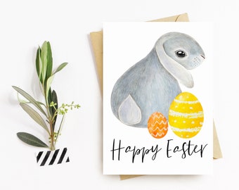 Frohe Ostern Grußkarte, handgefertigt, Hase, leere innen, Kaninchen Osterkarte, personalisiert