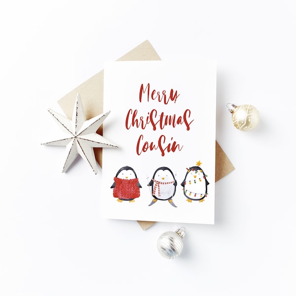 Personalised Penguin Christmas Card - Merry Christmas Cousin