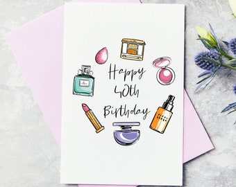 Tarjeta de felicitación de cumpleaños feliz maquillaje personalizado - cuarenta, tarjeta de cumpleaños 40, feliz 40 cumpleaños