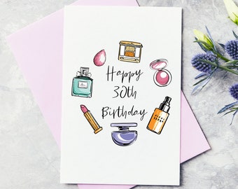Tarjeta de felicitación de cumpleaños feliz maquillaje personalizado - trigésimo, tarjeta de cumpleaños 30, feliz 30 cumpleaños