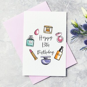 Carte de vœux personnalisée make up happy birthday - Treizième, 13ème carte d’anniversaire, joyeux 13ème anniversaire