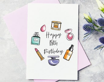 Tarjeta de felicitación de cumpleaños feliz maquillaje personalizado - Decimoctavo, tarjeta de cumpleaños 18, feliz cumpleaños 18