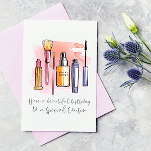Carte de vœux personnalisée make up happy birthday - Cousin