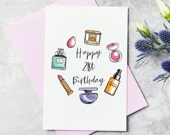 Tarjeta de felicitación de cumpleaños feliz maquillaje personalizado - Veinte primeros, tarjeta de cumpleaños 21, feliz cumpleaños 21