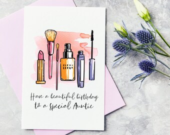 Tarjeta de felicitación de cumpleaños feliz maquillaje personalizado - Tía