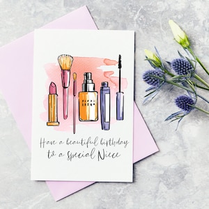 Carte personnalisée de vœux de joyeux anniversaire de maquillage - nièce