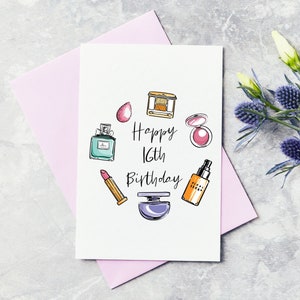 Carte de vœux personnalisée Make Up Happy Birthday - Seizième, 16ème Carte anniversaire, Joyeux 16ème anniversaire
