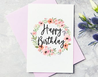 Tarjeta de felicitación feliz de la tarjeta de cumpleaños - personalizable, personalizada - Floral