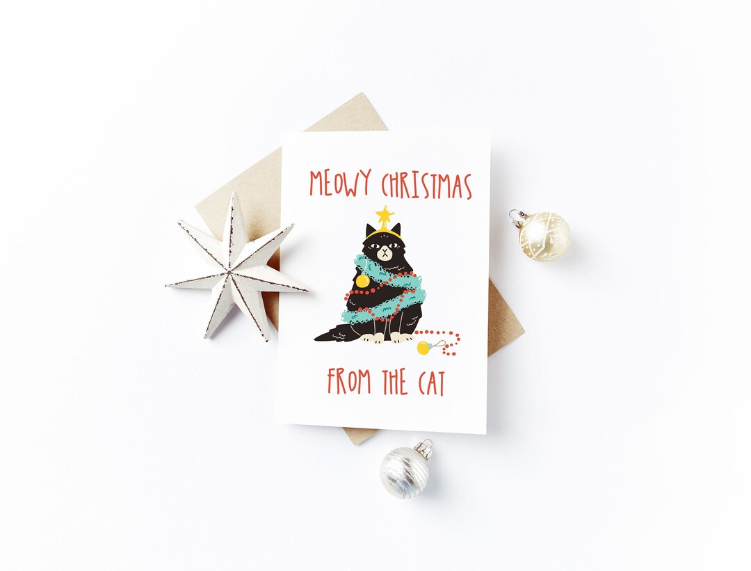 Merry Christmas From the Cat - Cat Christmas Card - Etsy UK