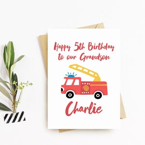 Carte de vœux d'anniversaire personnalisée de moteur de feu mignon - Godson, fils, petit-fils, neveu