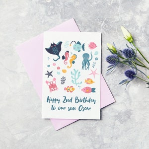 Personalised Cute Sea Life Fish Birthday Greeting Card - Godson, son, grandson, nephew