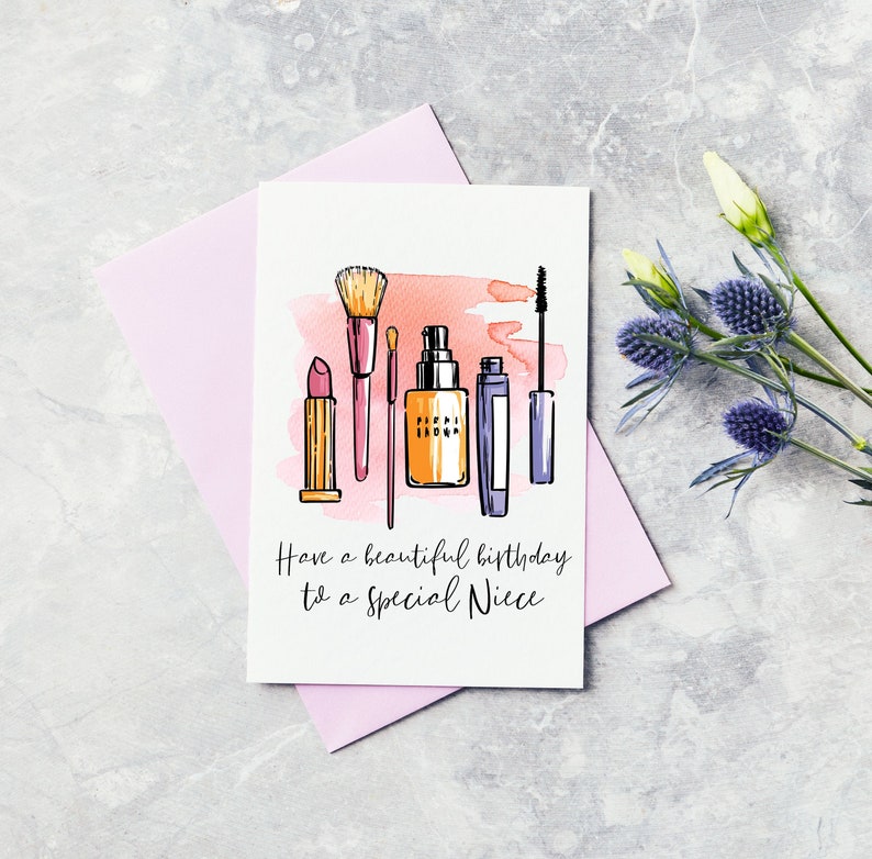 Carte personnalisée de vœux de joyeux anniversaire de maquillage - nièce image 1