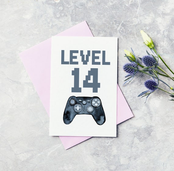 Biglietto Di Compleanno Gamer - Level Up! Formato Quadrato 14,5 Cm - Per Ragazzi E Appassionati Di Videogiochi - 2