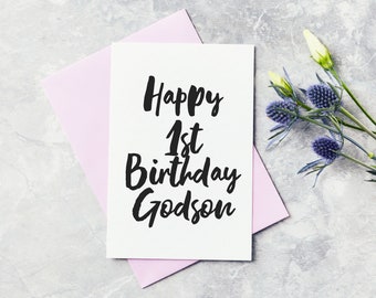 First Birthday Greeting Card - God Son Happy 1st Birthday Card