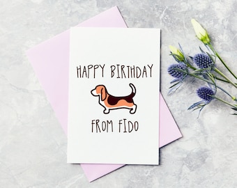 Feliz cumpleaños de la tarjeta de perro Bassett Hound - Personalizado, personalizado, tarjeta de felicitación