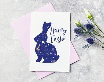 Frohe Ostern Grußkarte, Handarbeit, Hase, Blanko Innenseite, Hase Osterkarte, personalisiert