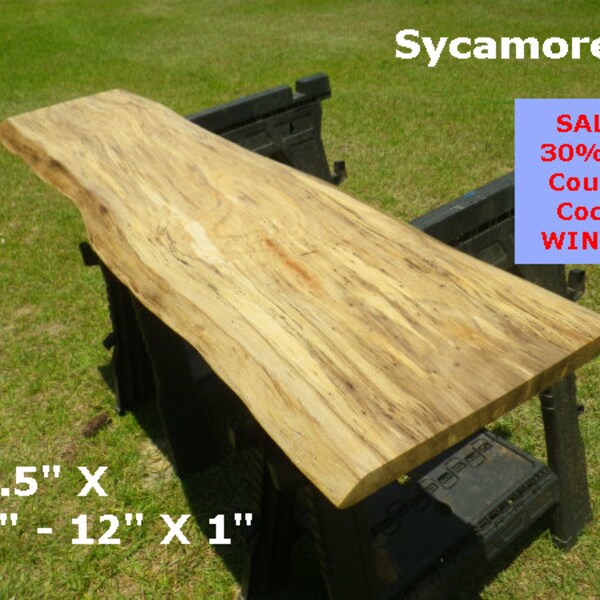 Live Edge Sycamore Solid Wood Finished Slab DIY Floating Table, Natural Edge Shelving, Bench, Bar Top, Foyer Table, Desk Top, Coffee 4569