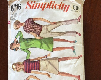 Simplicity 6716 Size 10 Bust 29 Vintage Sewing Pattern Missing Instructions
