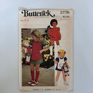 Butterick 3776 Girls or Toddlers Dress and Doll Size 2 C