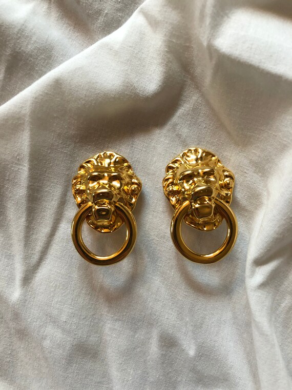 KJL Lion Doorknocker Earrings Lion's Mask Doorknoc