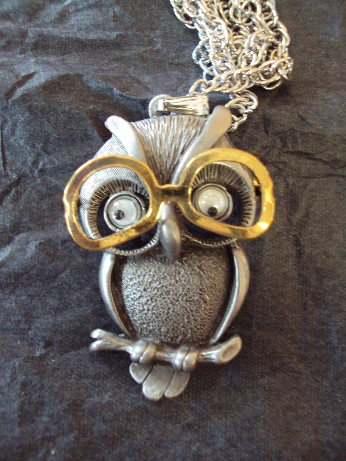 Owl Necklace with Moving Glasses and Googly Eyes NOS Fab Vintage Necklace