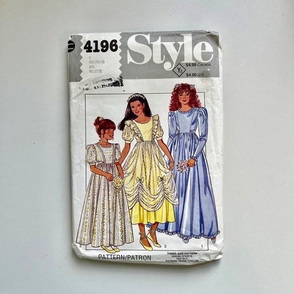 RARE! Style 4196 Vintage Sewing Pattern Size 12 Girls' Cottage Core Dress Flower Girl