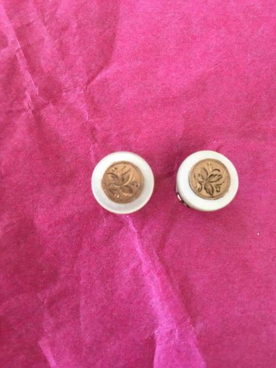 Victorian Cuff Links Engraved Brass Mother of Pear