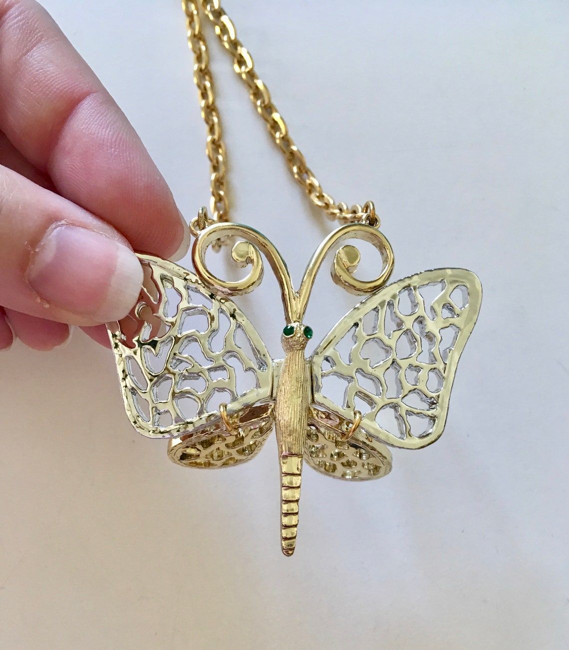 Vintage Butterfly Necklace Silver and Gold Tone With Moveable - Etsy