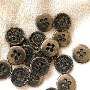 Bulk Lot of Metal Buttons, Decorative Finish, 10 Ounces, 5/8 Inch