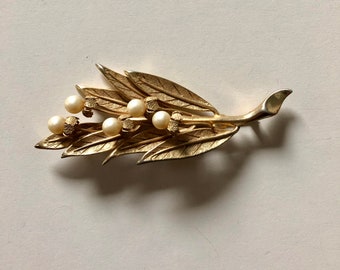 RARE Vintage Brooch by Bobley 1950s Floral Pin with Faux Pearls