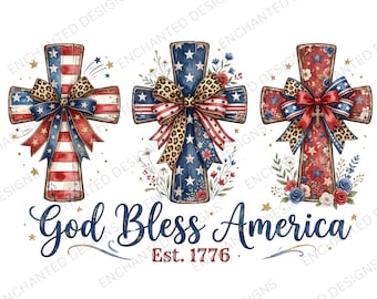 God Bless America PNG | Patriotic Cross Sublimation Design | Christian Americana PNG | Fourth of July Faith Digital Download