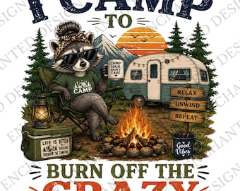 I Camp Funny Camping Shirt Design, Raccoon Camper Graphic, Campfire Sublimation Design, Retro RV Camping PNG, Outdoor Adventure Shirt