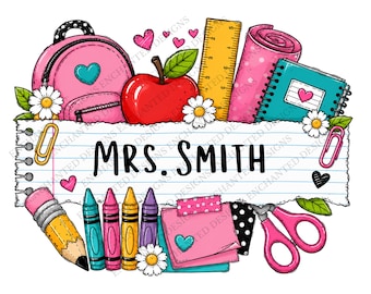 Custom Teacher Name PNG | Personalized Teacher Shirt Design | Editable Teacher Graphic | Back to School PNG | 4 Font Options