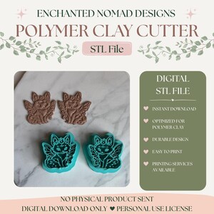 Fairy Fox Clay Cutter STL | Fantasy Fox Earring Cutter Digital Download | Polymer Clay Cutter File | Fairy Wings STL