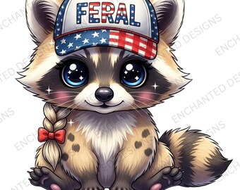 Feral Raccoon PNG, Patriotic Trash Panda Design, 4th of July Raccoon Sublimation, Cute Animal PNG, Red White Blue USA Digital Download