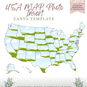 USA States Photo Map Canva Template | Editable Travel Map | Insert Photos in Every State | Road Trip Memory Map | Digital Download