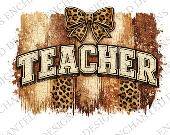Trendy Western Teacher PNG – Leopard Bow Teacher Shirt Design | Vintage Coquette Teacher Graphic | Retro Teacher Sublimation PNG