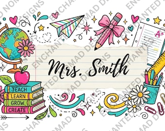 Personalized Teacher Name Sign PNG, Custom Teacher Door Hanger Design, Classroom Decor, Teacher Appreciation Gift