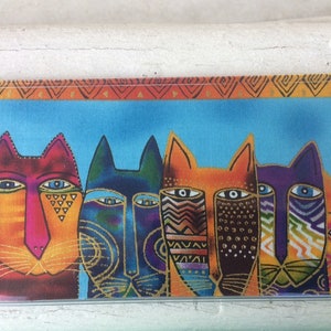 Checkbook cover Laurel Burch new 2019 fabric Frolicking Felines Purse Accessory Gift cat lovers cat faces view